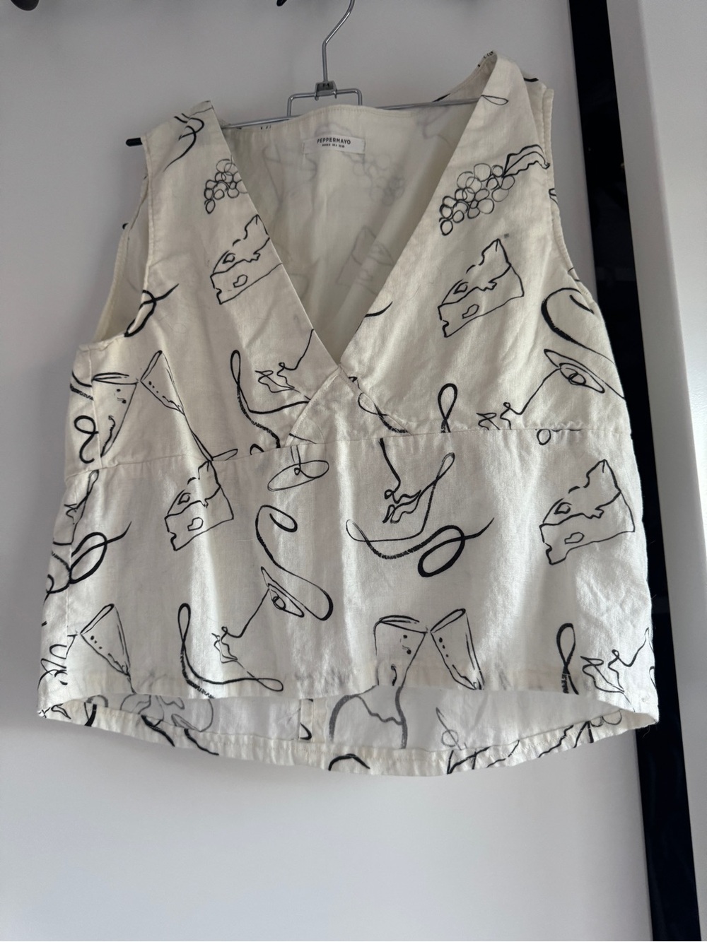 Peppermayo Standard Cream V-Neck Sleeveless Print Top and Skirt Set
